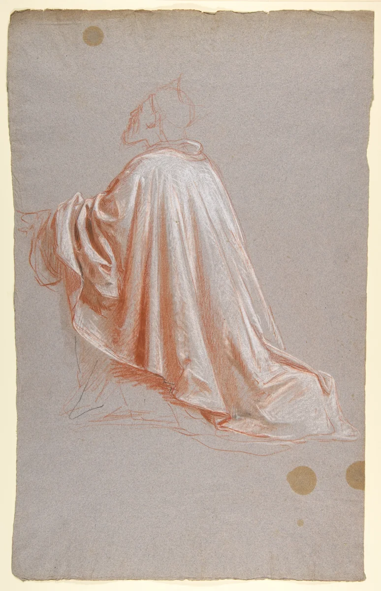 Drapery Study for a Bishop (lower register; study for wall paintings in the Chapel of Saint Remi, Sainte-Clotilde, Paris, 1858) by Isidore Pils, drawing, 1830-1875