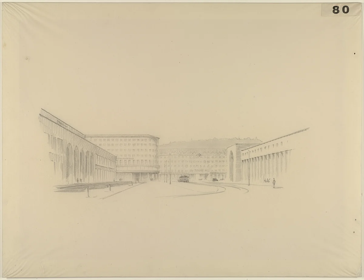 Bank and Office Building, project, Stuttgart, Germany, Perspective by Adolf Abel, architecture, 1928