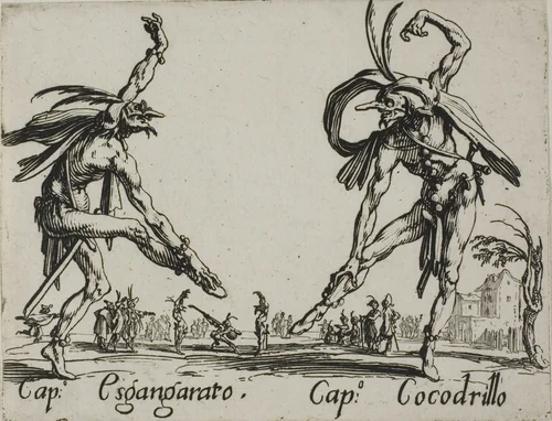 Capitano Esgangarato - Capitano Cocodrillo, plate 14 from Balli di Sfessania by Jacques Callot, print, 1617-1627