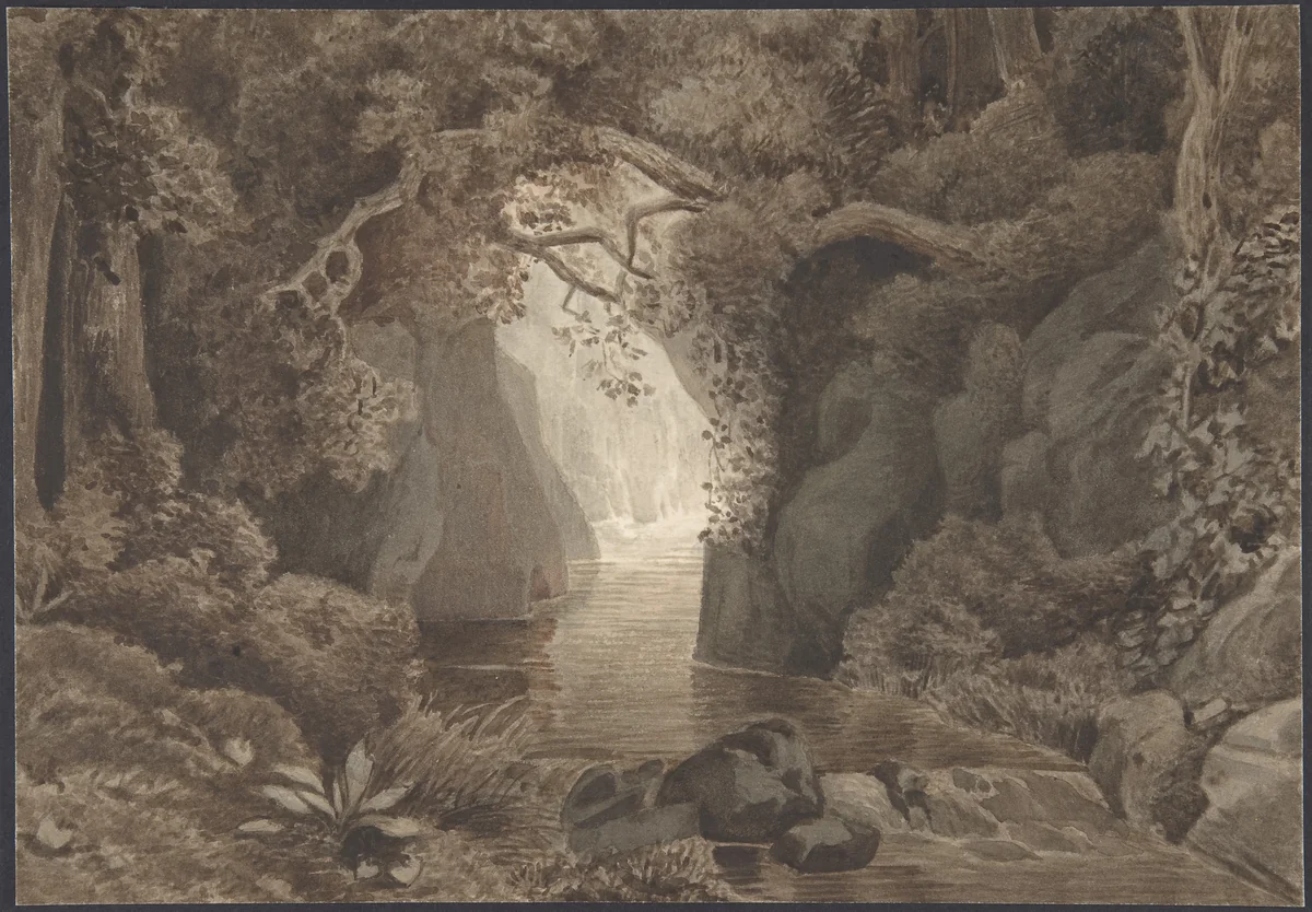 Wooded Landscape with a Creek by Christoph Nathe, drawing, 1770-1806
