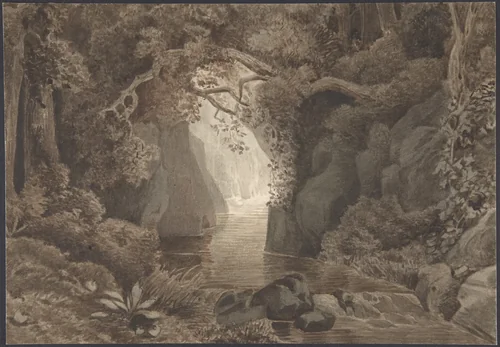 Wooded Landscape with a Creek by Christoph Nathe, drawing, 1770-1806