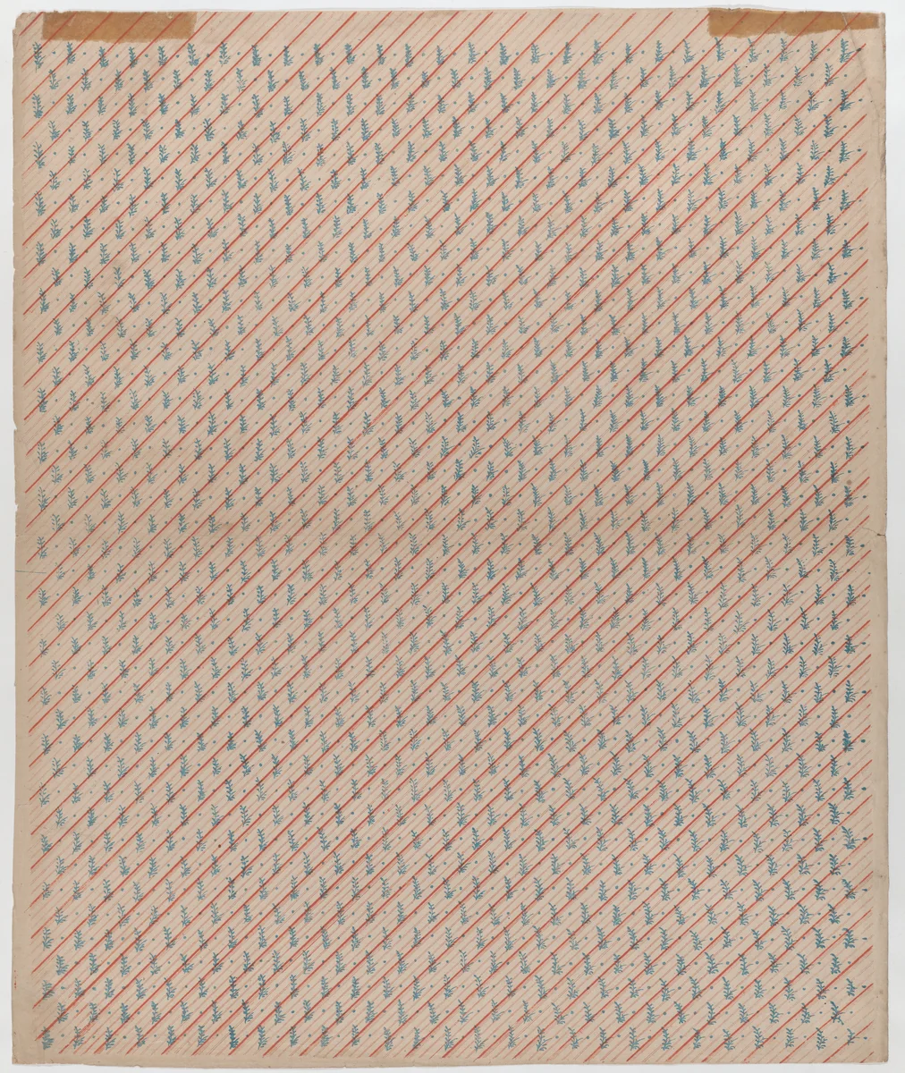 Sheet with overall striped and leaf pattern by anonymous, print, 1775-1875