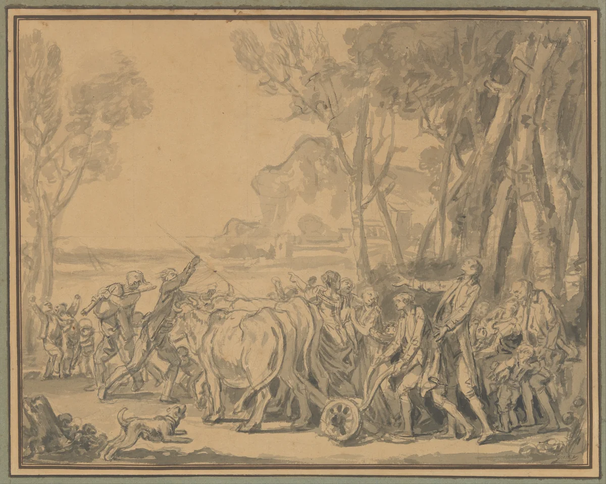 A Farmer Entrusting the Plow to His Son by Jean-Baptiste Greuze, drawing, 1735-1805