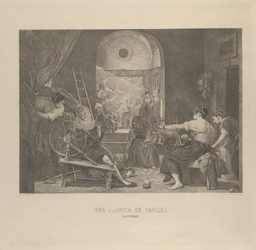 The Fable of Aracne, or 'The Spinners', after Velázquez by Bartolomé Maura, print, 1870