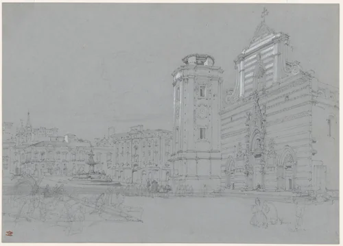 Piazza del Duomo, Messina, Sicily by William Leighton Leitch, drawing, 1835-1836