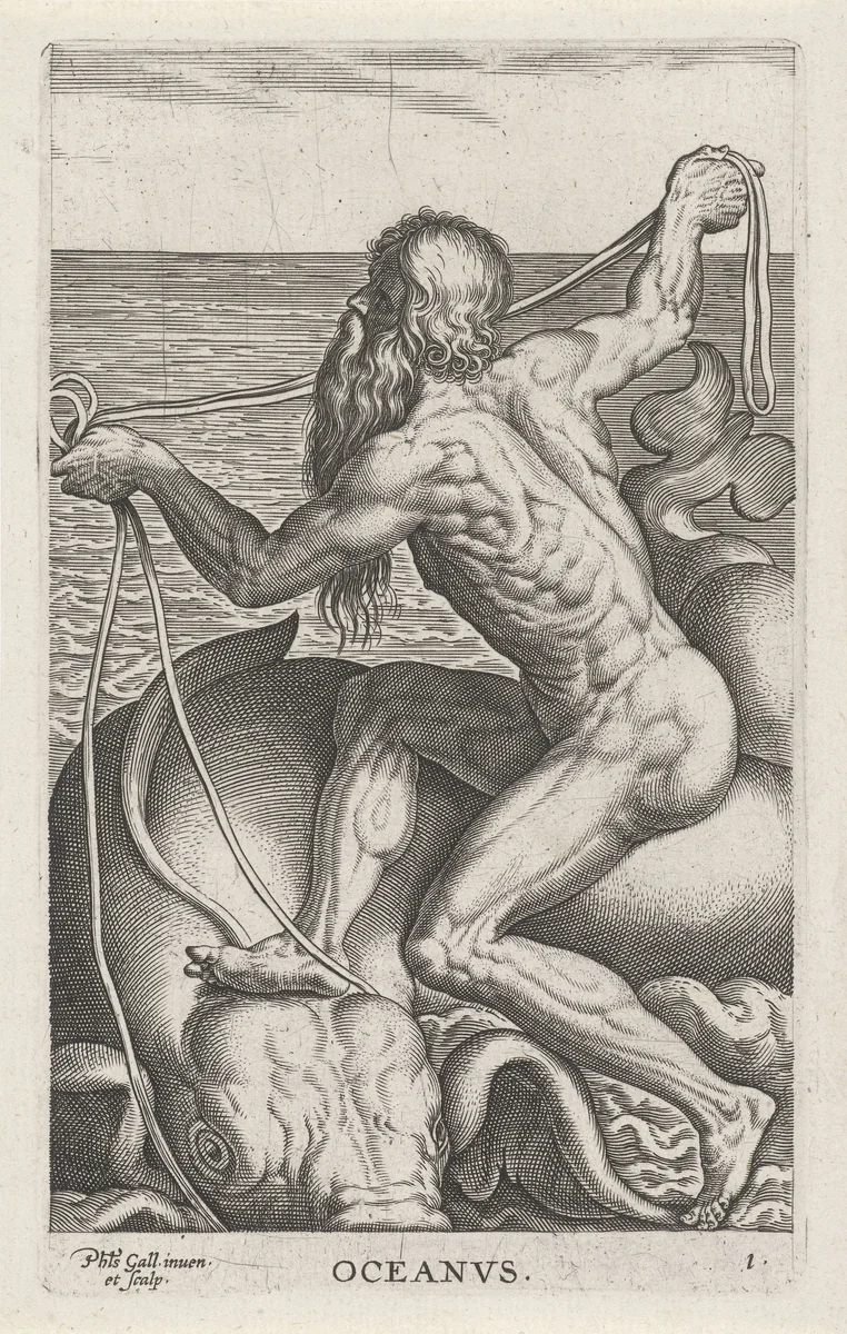 Zeegod Oceanus by Unknown, print, 1586