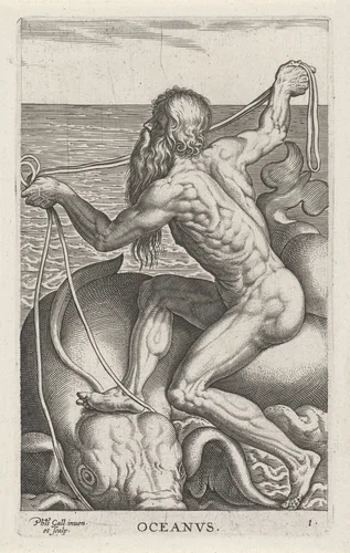 Zeegod Oceanus by Unknown, print, 1586