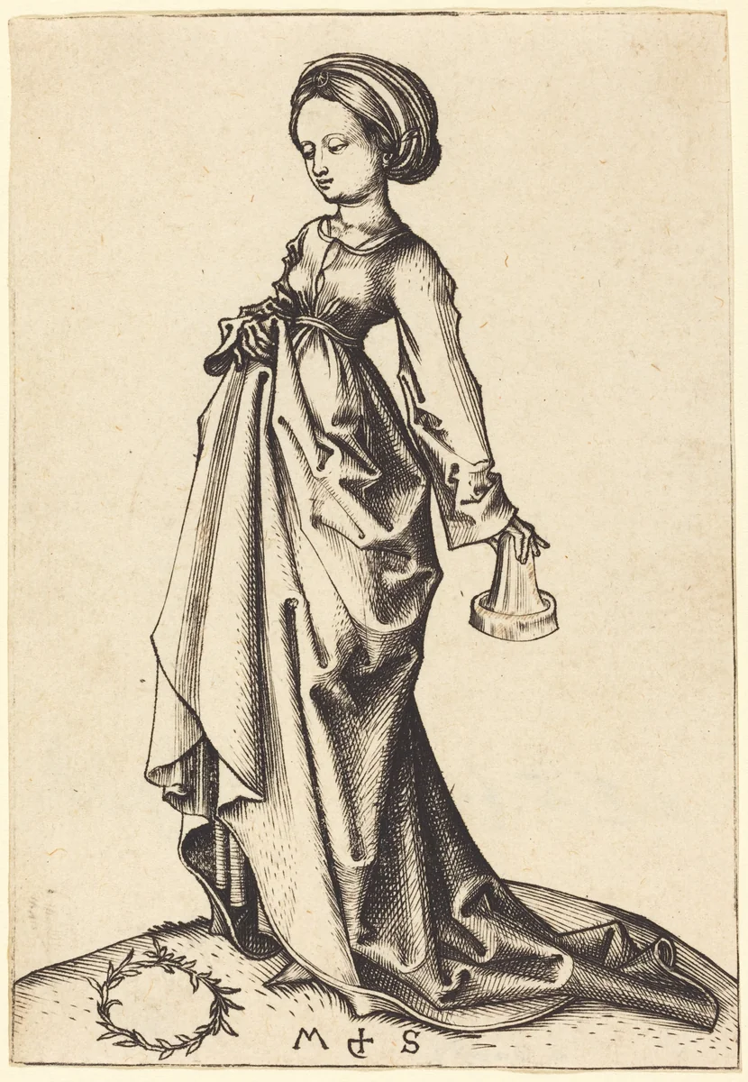 Second Foolish Virgin by Martin Schongauer, print, 1490