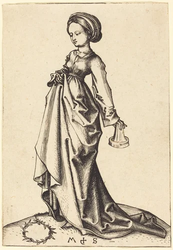 Second Foolish Virgin by Martin Schongauer, print, 1490