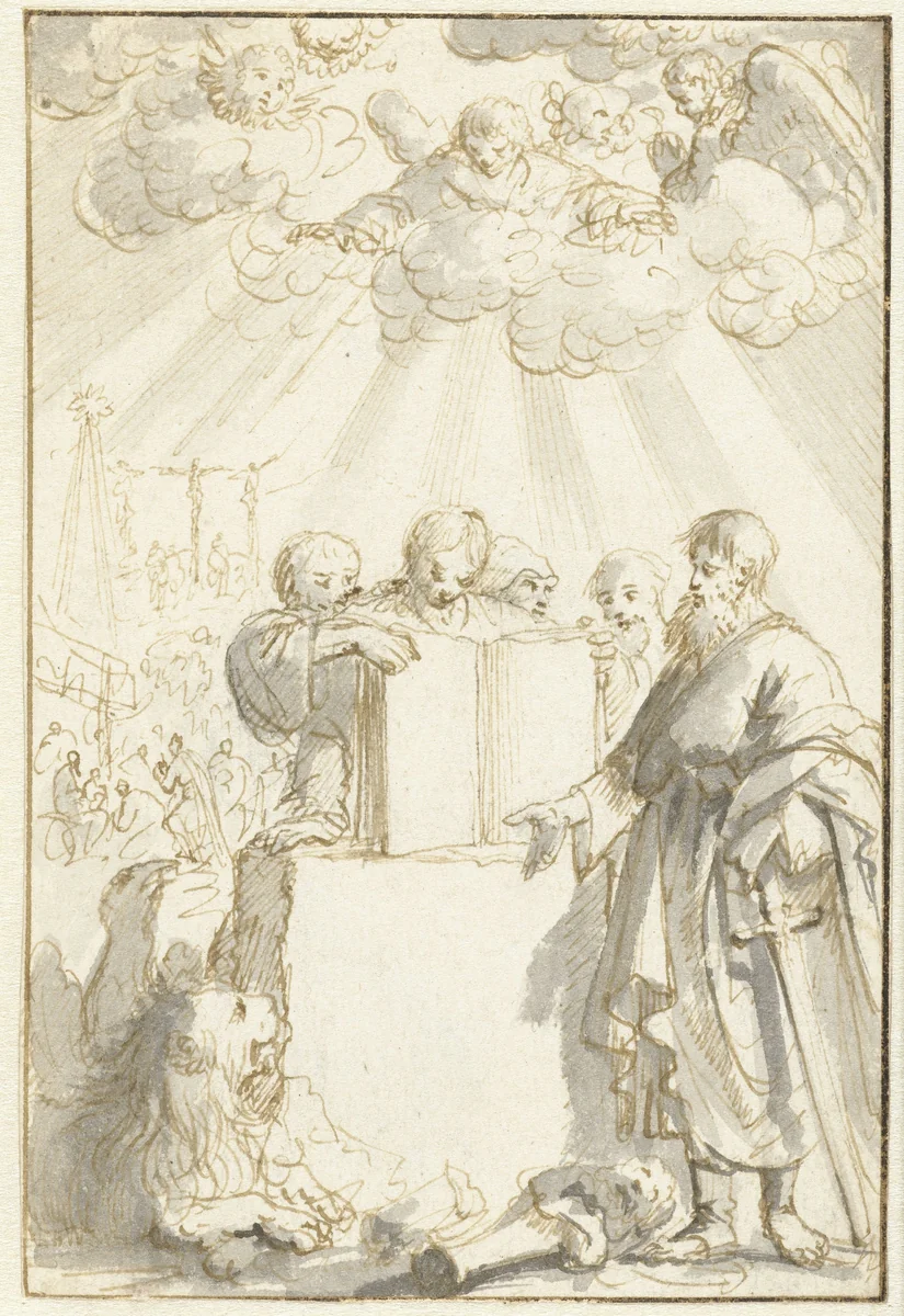 Ontwerp voor een titelblad voor het Nieuwe Testament by Jan Luyken, drawing, 1660-1712