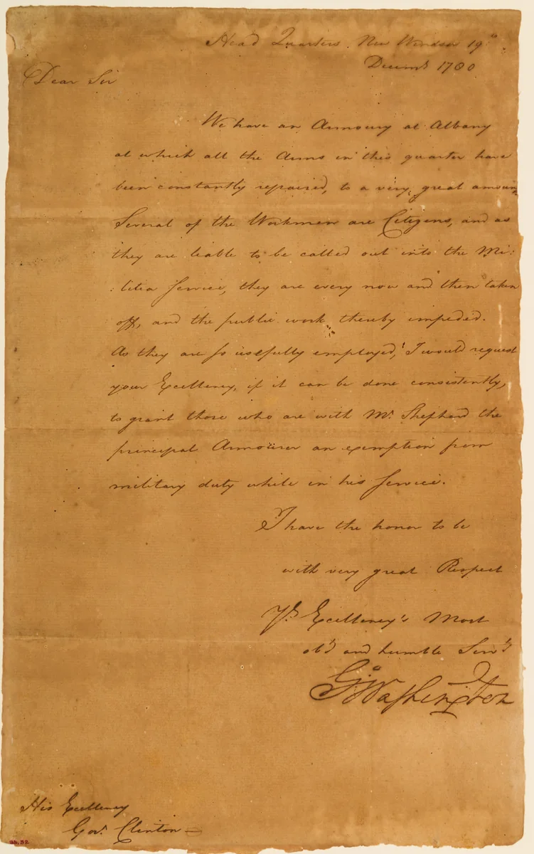 Letter from George Washington to New York Governor George Clinton by George Washington, other, 1780