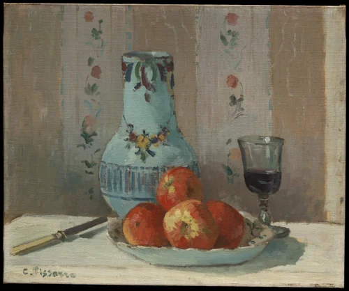 Still Life with Apples and Pitcher by Camille Pissarro, painting, 1872