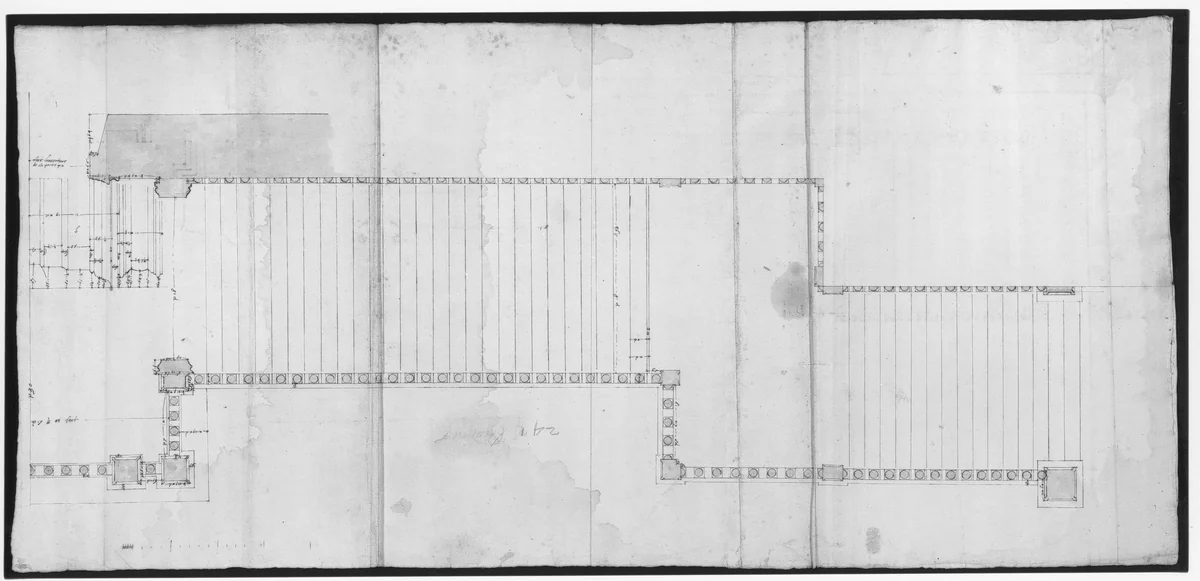 Palazzo Senatorio, stair, upper ramp and entry portal (recto) Palazzo Senatorio, stair, lower ramp and pedestal (verso) by anonymous, drawing, 1500-1560
