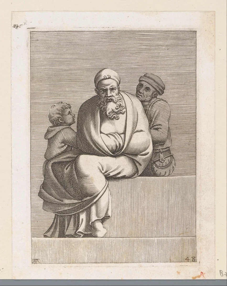 Twee mannen en een kind by Unknown, print, 1585