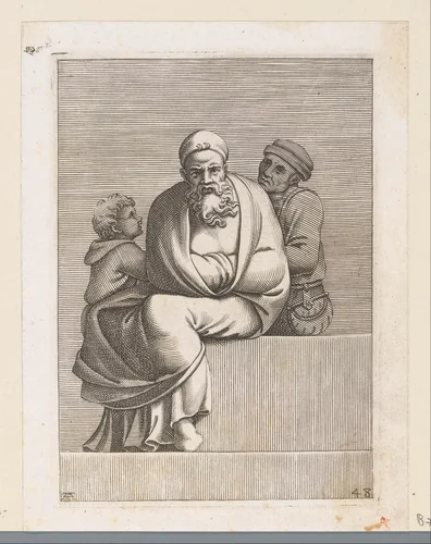 Twee mannen en een kind by Unknown, print, 1585