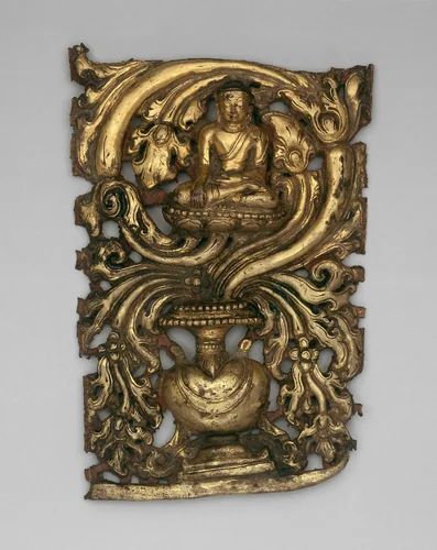 Transcendent Buddha Akshobhya and Vessel Overflowing with Foliage (Purnagata) by Tibet or Nepal, other, 1401-1600