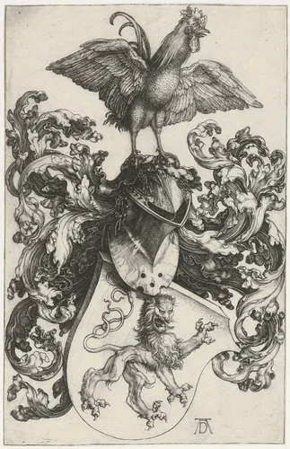 Wapenschild met haan by Unknown, print, 1500-1505