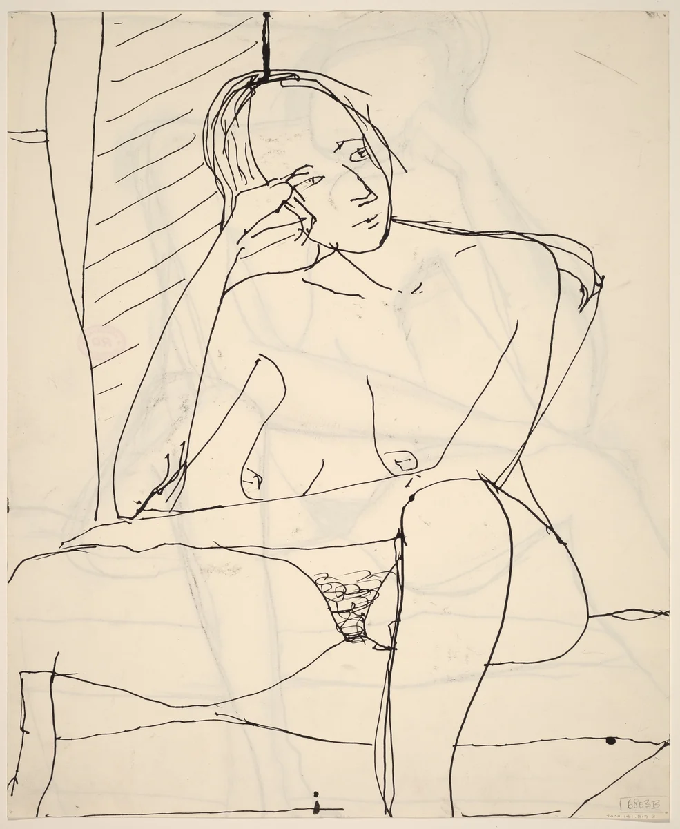 Untitled [seated nude resting her head upon her right hand] [verso] by Richard Diebenkorn, drawing, 1955-1967