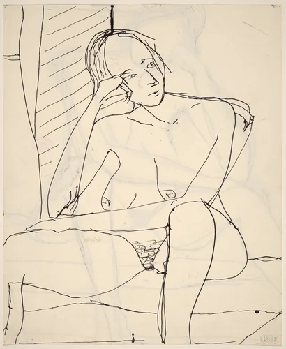 Untitled [seated nude resting her head upon her right hand] [verso] by Richard Diebenkorn, drawing, 1955-1967