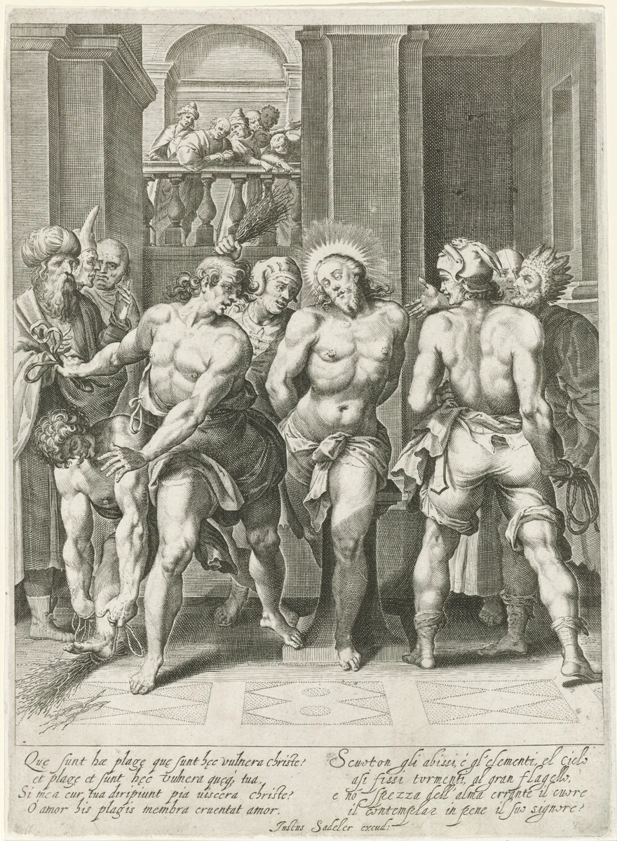Geseling van Christus door de soldaten by anonymous, print, 1593-1620