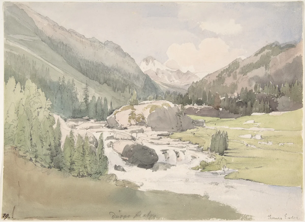 Mountain Valley by Thomas Ender, drawing, 1813-1875