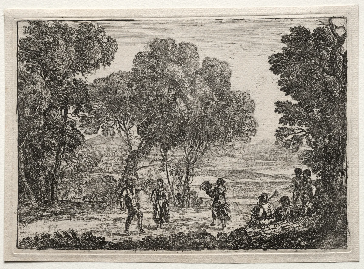 Landscape with a Country Dance (Small Plate) by Claude Lorrain, print, 1632-1642