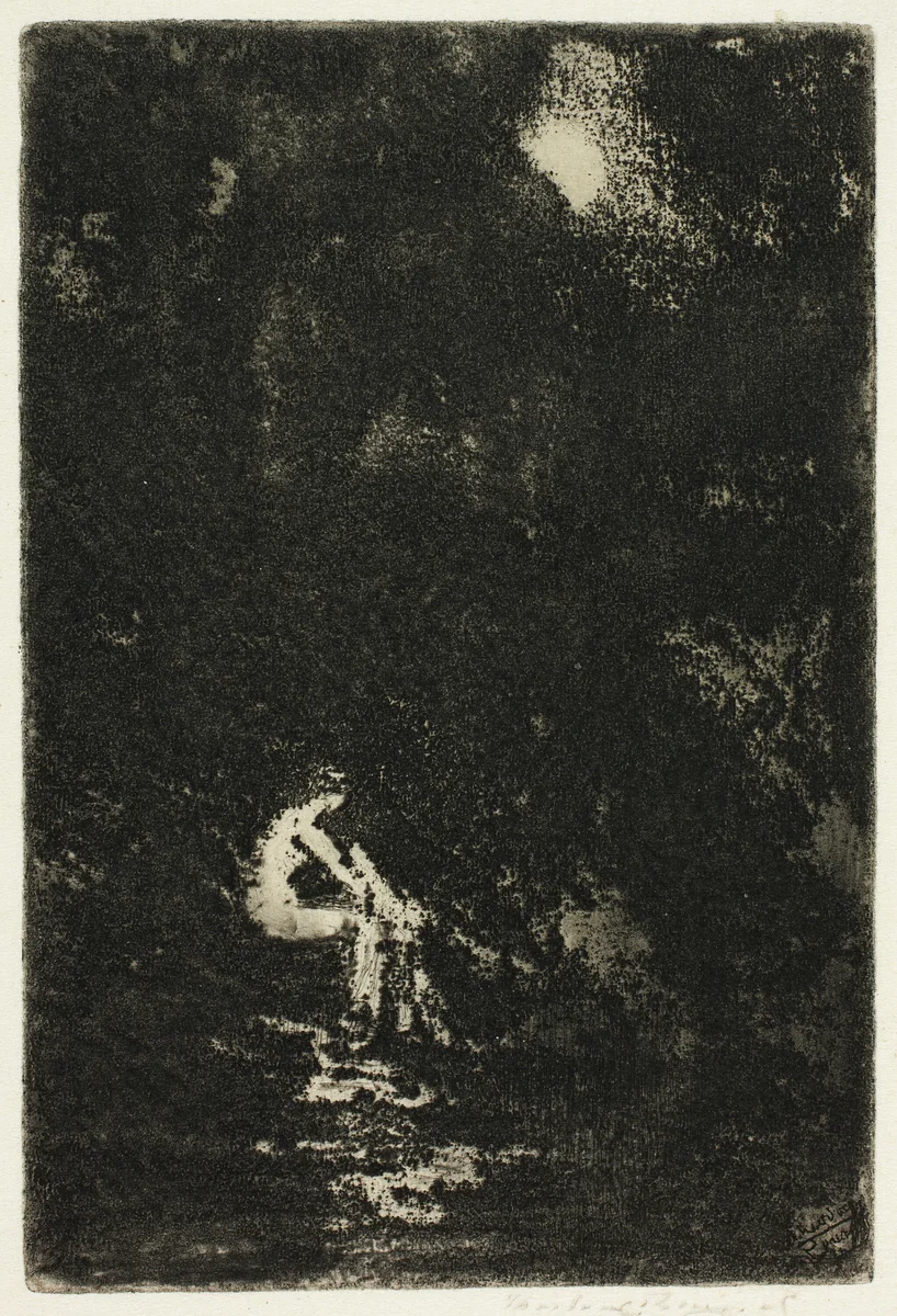 A Nymph Bathing, Moonlight by Theodore Roussel, print, 1890-1900