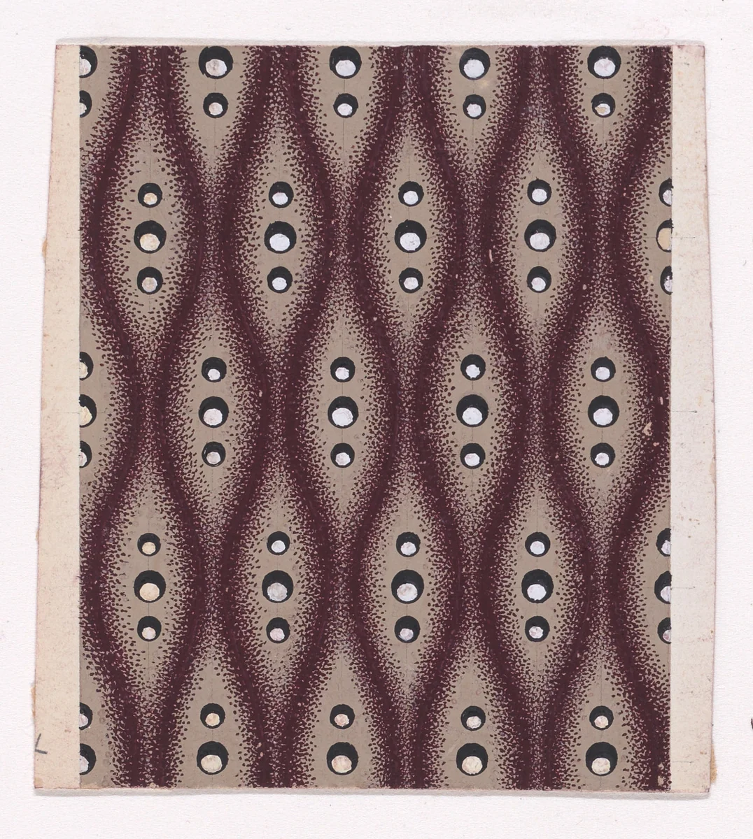 Textile Design with Alternating Strips of Groups of Three Pearls Framed by Undulating Stippled Garlands by anonymous, drawing, 1840