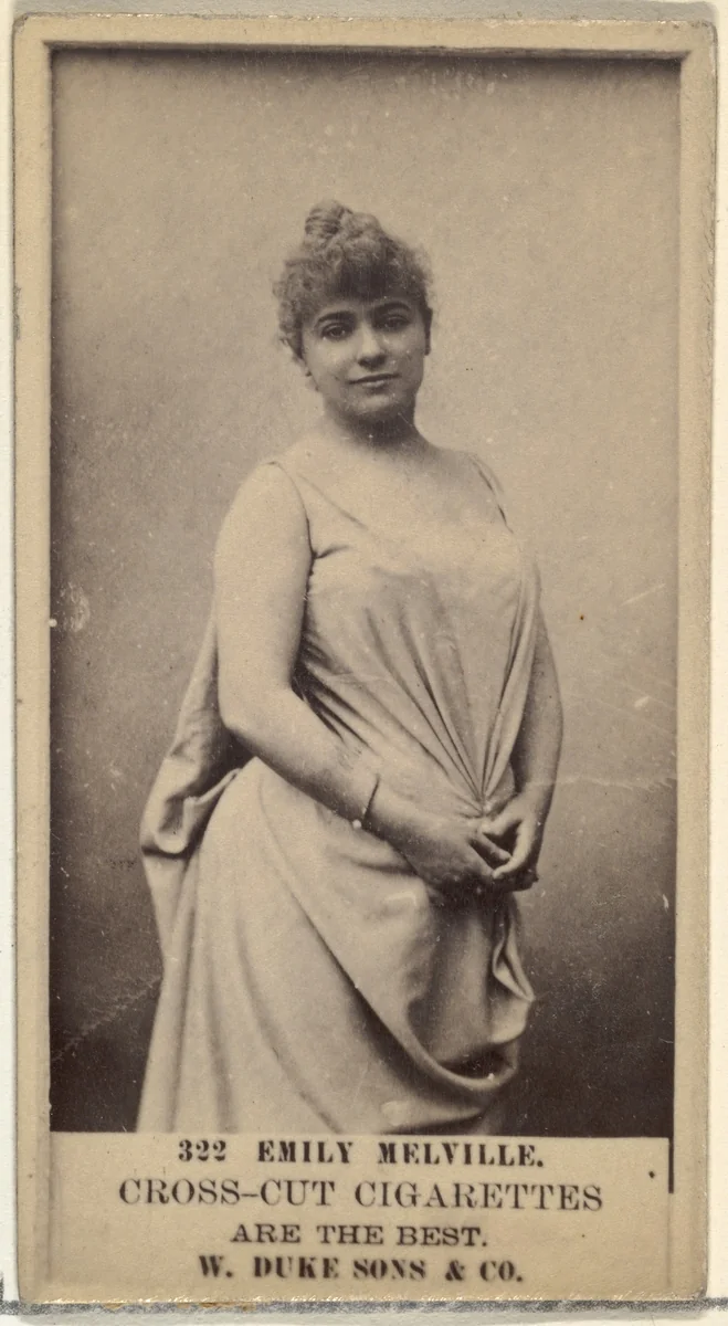 Card Number 322, Emily Melville, from the Actors and Actresses series (N145-3) issued by Duke Sons & Co. to promote Cross Cut Cigarettes by W. Duke, Sons & Co., photograph, 1880-1889