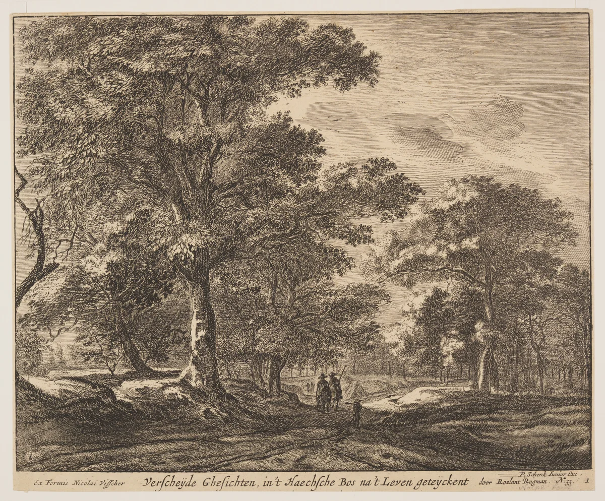 Plate 1, from Six Views in the Wood of The Hague (Verscheÿde Ghesichten) by Roelant Roghman, print, 1640-1652