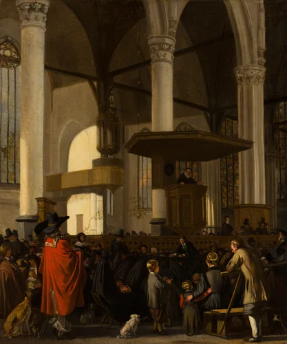 The Oude Kerk in Amsterdam during a Service by Emanuel de Witte, painting, 1654