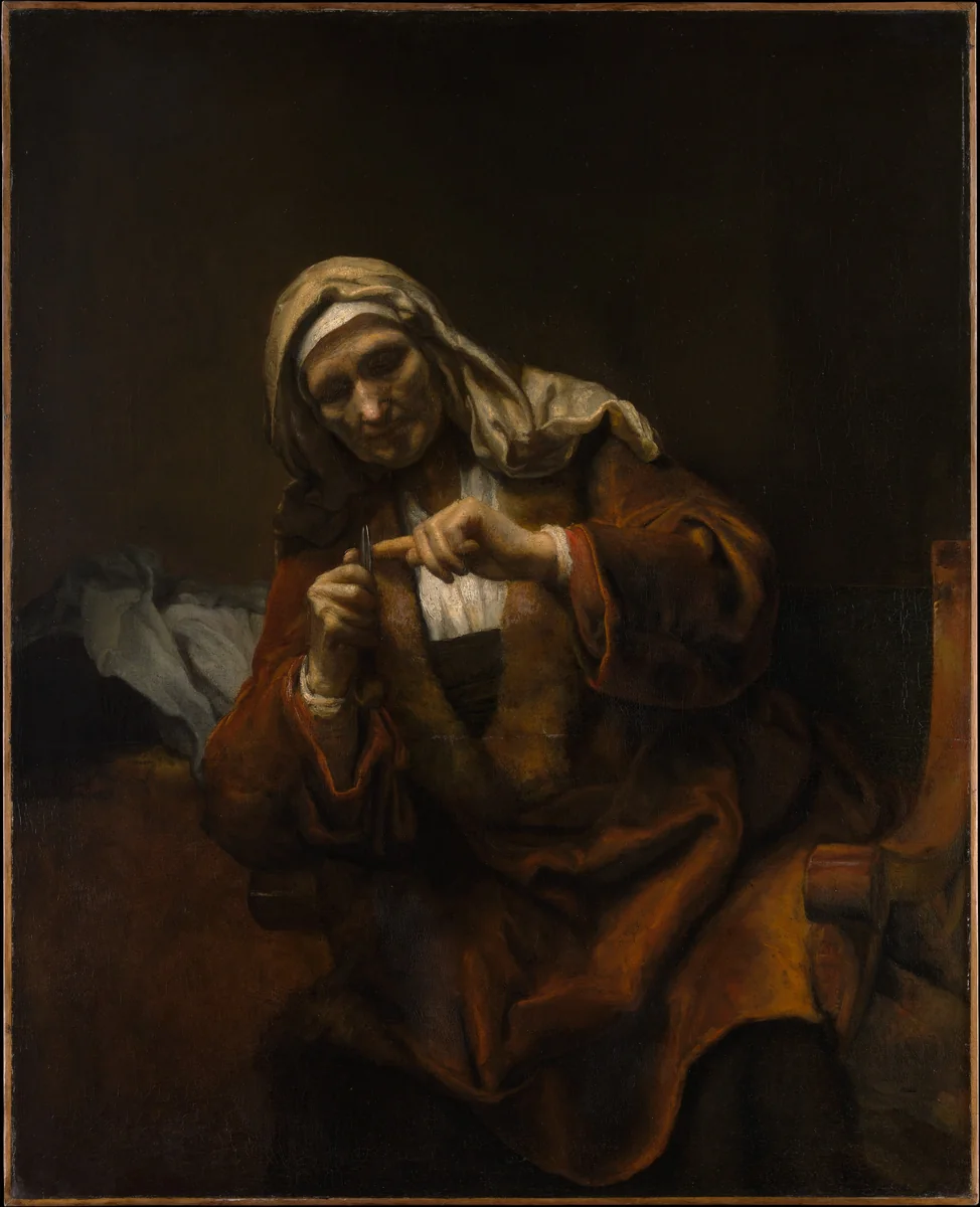 Old Woman Cutting Her Nails by Rembrandt van Rijn, painting, 1655-1660