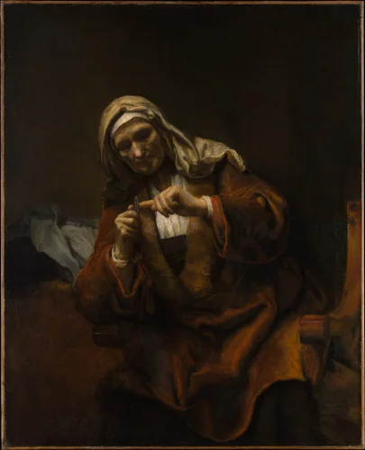 Old Woman Cutting Her Nails by Rembrandt van Rijn, painting, 1655-1660