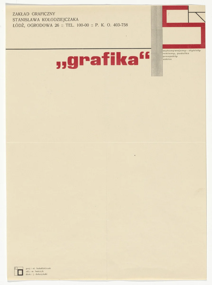 Zaklad graficzny Stanisława Kolodziejczaka (Graphics firm of Stanisław Kolodziejczak) letterhead by a.r. group, design