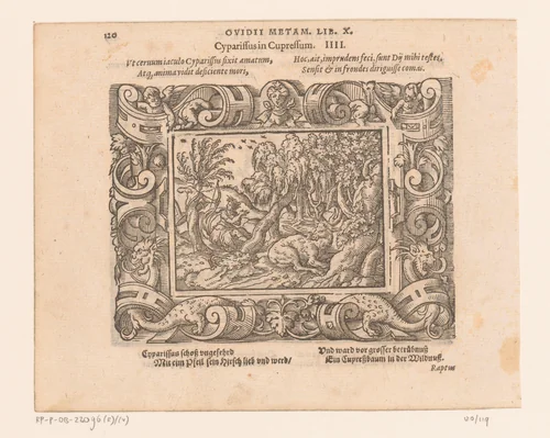 Cyparissus in een cipres veranderd by Virgilius Solis, print, 1569