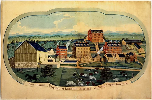 Poor House, Hospital & Lunatick-Hospital of Northampton County, Pa. by Charles C. Hofmann, drawing, 1865