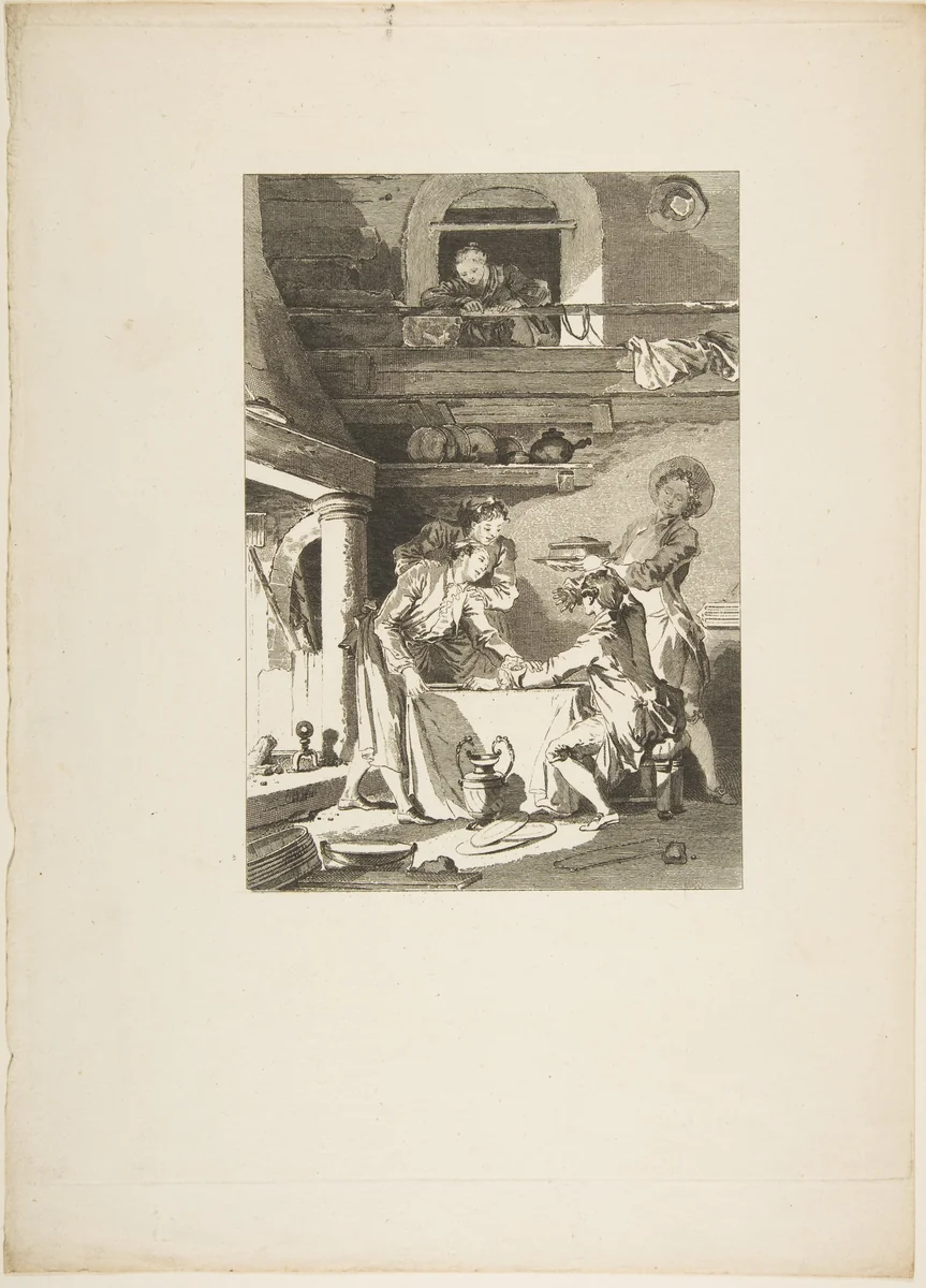 Le Pate d'Anguilles, from "Contes et nouvelles en vers par Jean de La Fontaine. A Paris, de l'imprimerie de P. Didot, l'an III de la République, 1795" by Jean-Baptiste Patas, print, 1795