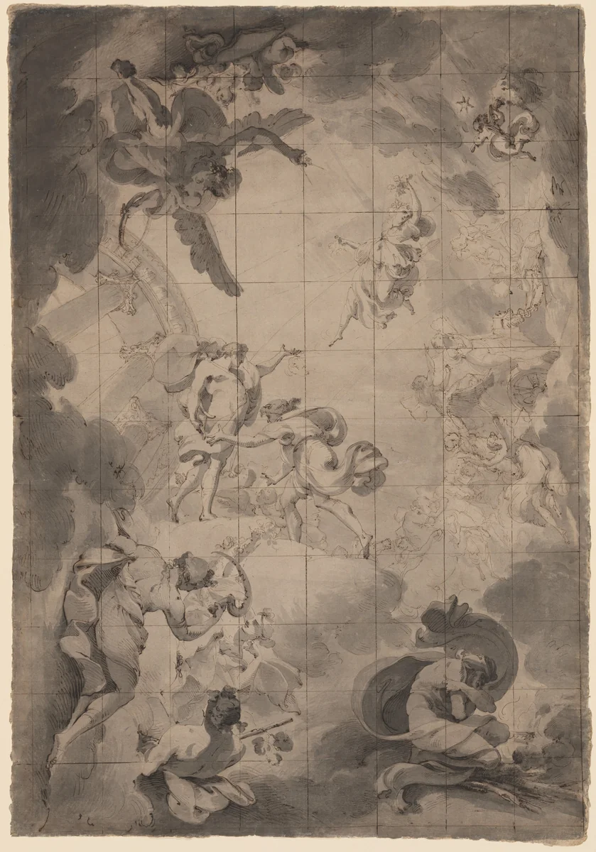 Studies of Aurora and Apollo by Pietro Fancelli, drawing, 1793
