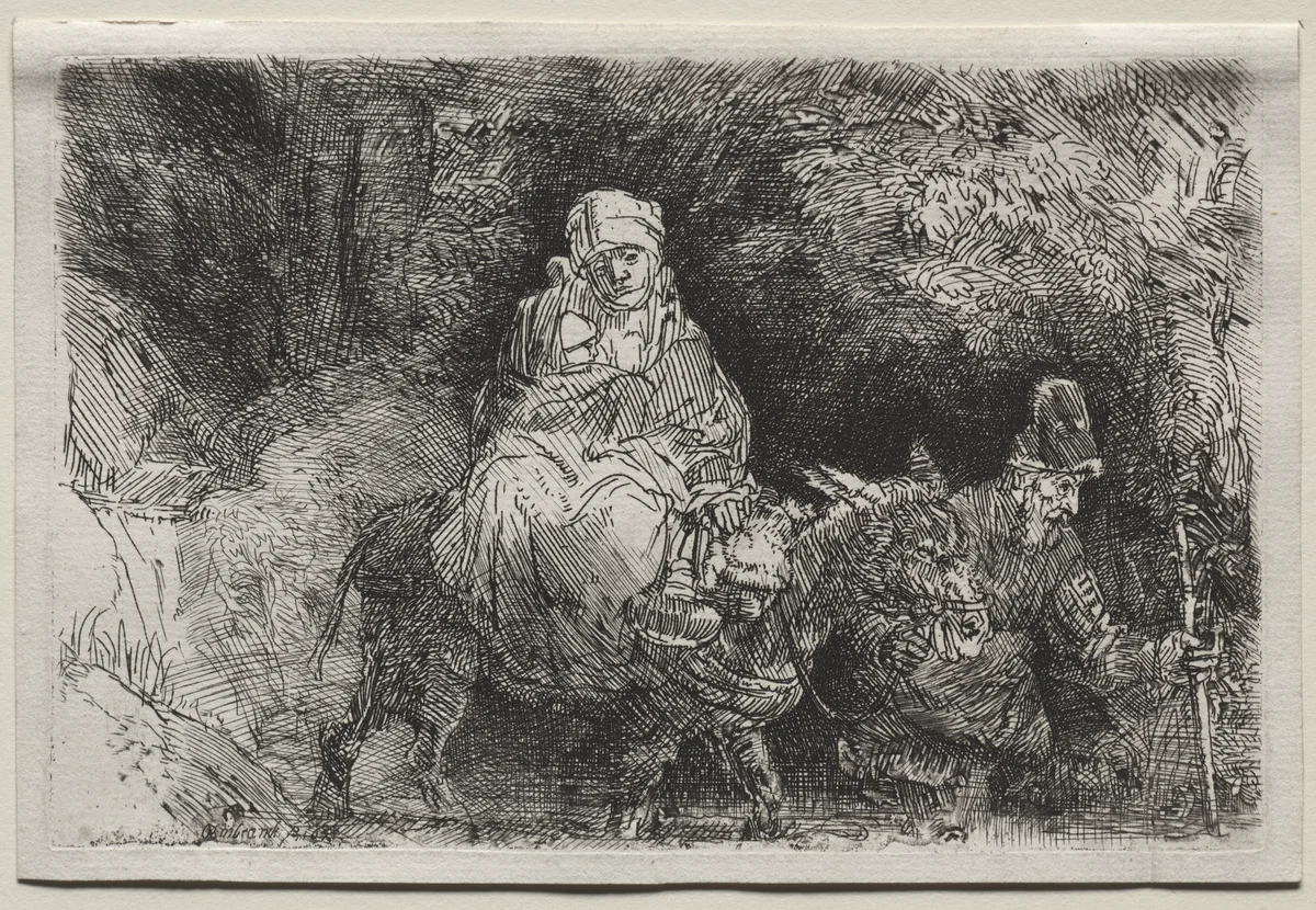 The Flight into Egypt: Crossing a Brook by Rembrandt van Rijn, print, 1654