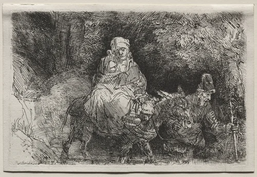 The Flight into Egypt: Crossing a Brook by Rembrandt van Rijn, print, 1654