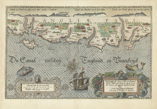 Kaart van de Zuidengelse kust tussen de Isle of Wight en Dover by Unknown, print, 1580-1583