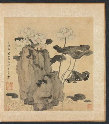Paintings after Ancient Masters: Lotus and Rocks by Chen Hongshou, painting, 1598-1652