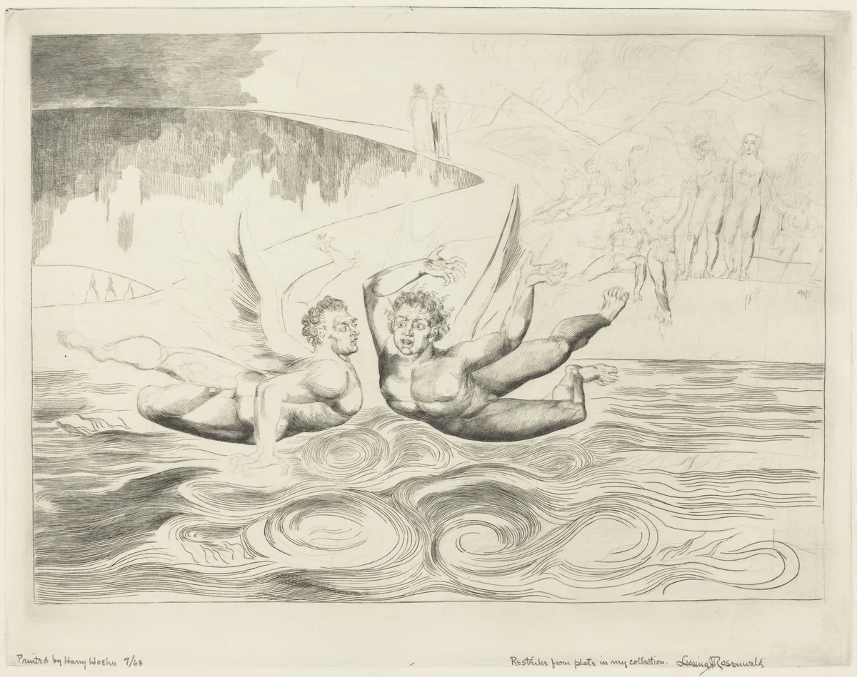 The Circle of the Corrupt Officials; The Devils Mauling Each Other by William Blake, print, 1827