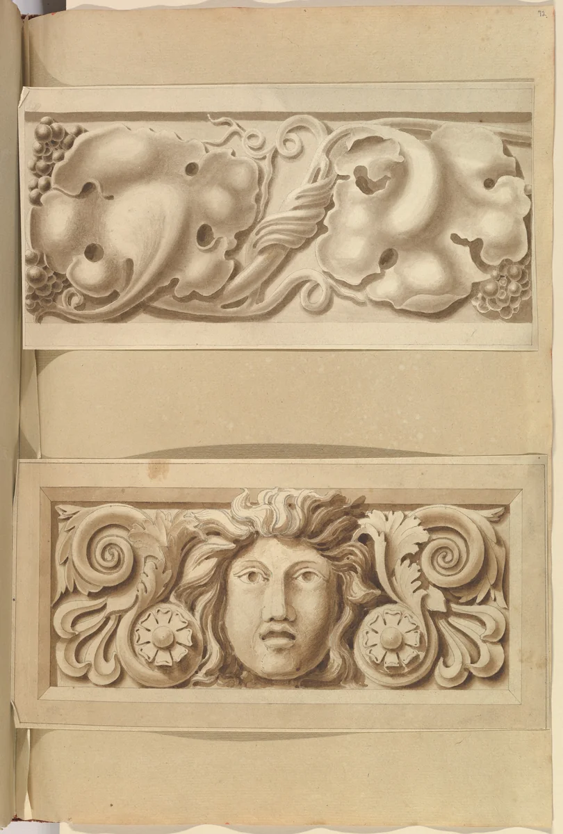 Two Carved Stone Ornamental Panels by Alfred Forrester, drawing, 1845-1870