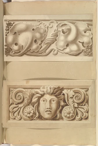 Two Carved Stone Ornamental Panels by Alfred Forrester, drawing, 1845-1870