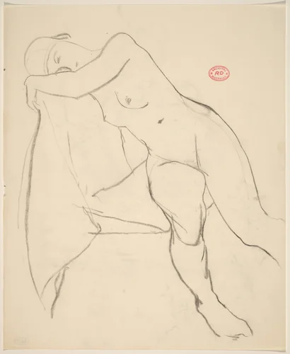 Untitled [nude seated sideways resting her head and shoulder against seat back] by Richard Diebenkorn, drawing, 1955-1967