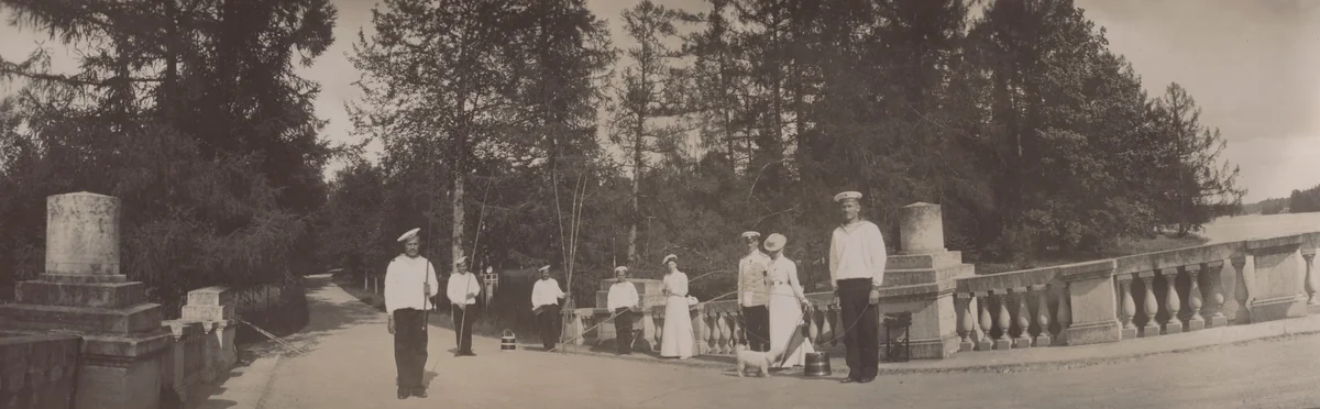 Grand Duchess Olga Alexandrovna and Others With Fishing Rods, Gatchino by Unidentified Photographer, photograph, 1903