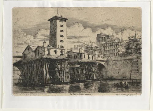 Notre Dame Pumphouse, Paris by Charles Meryon, print, 1852