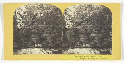 Buttermilk Creek, Ithaca, N.Y. Steeple Rock from below, 50 feet by J. C. Burritt, photograph, 1860-1865