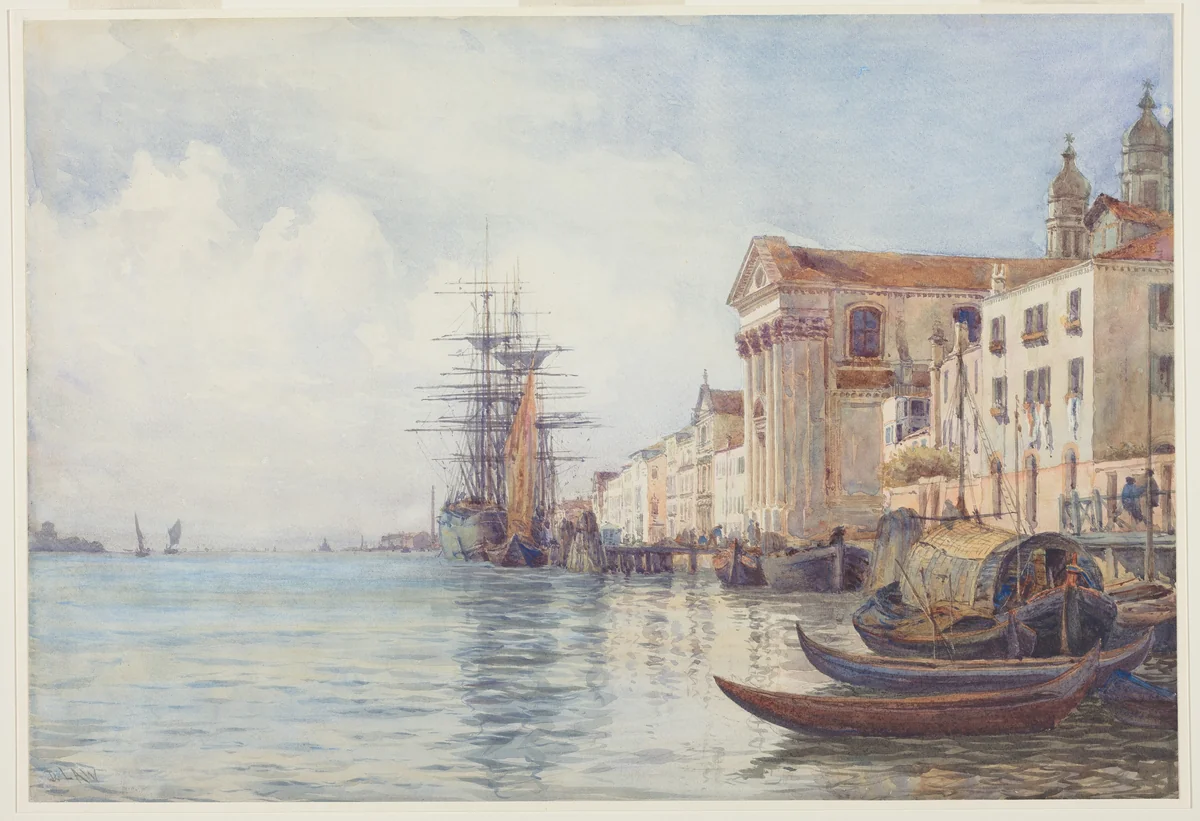The Giudecca Canal with Shipping near the Chiesa dei Gesuati by David Law, drawing, 1880-1889